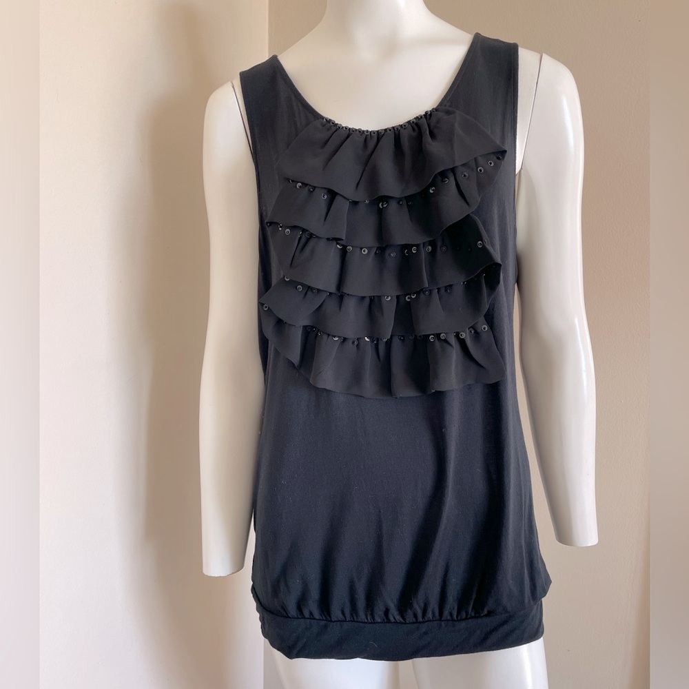 The Limited Black Tank Blouse Ruffles Sequins Y2K Vintage Size Large